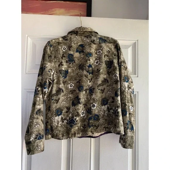 Karen Scott Sport Long Sleeve Floral Print Button-Up Top - Green Blue Size Small - Picture 7 of 8